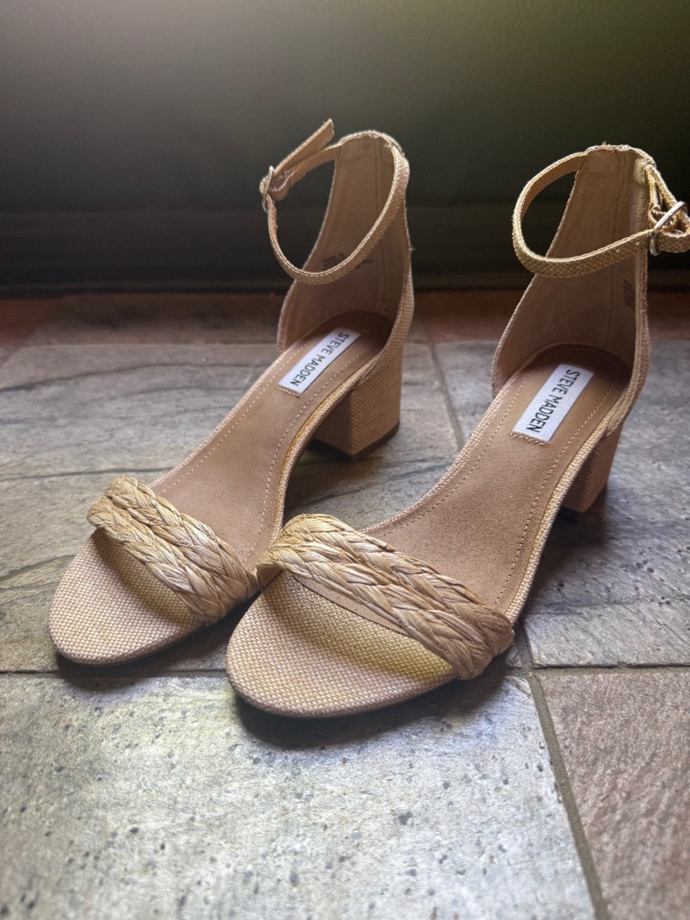 Steve Madden Irene Block Heel Raffia Size 7
